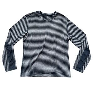 Lululemon Speed Long Sleeve Shirt Mens Large Gray Striped V-Neck Athletic